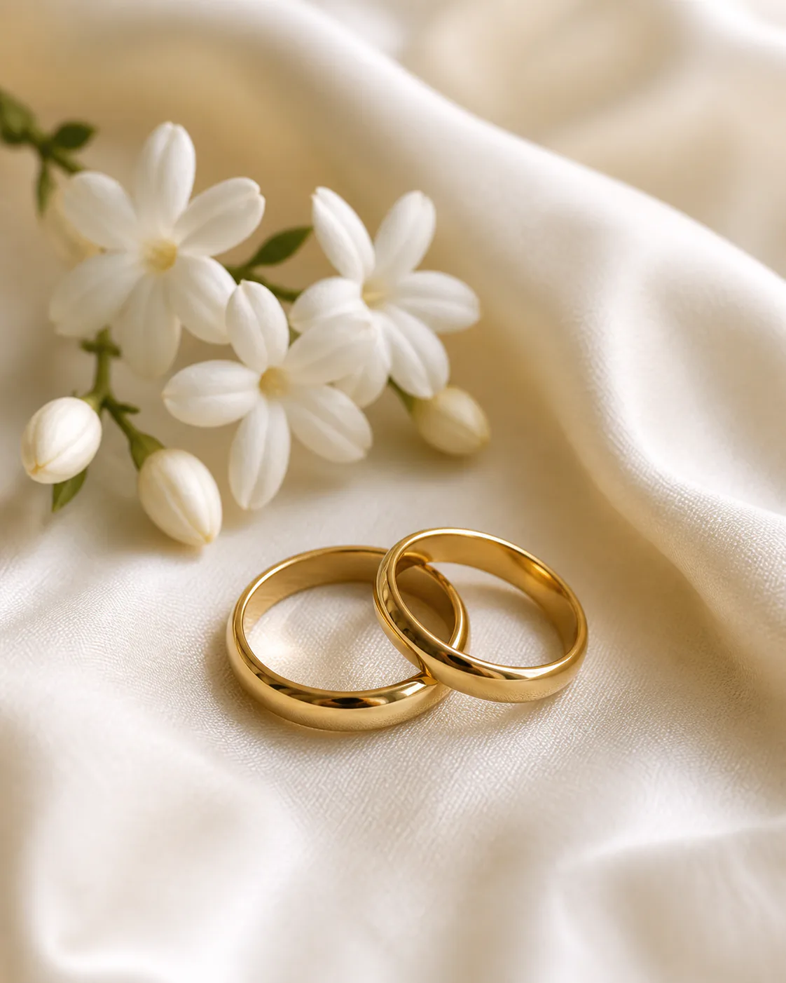 Wedding rings on ivory silk