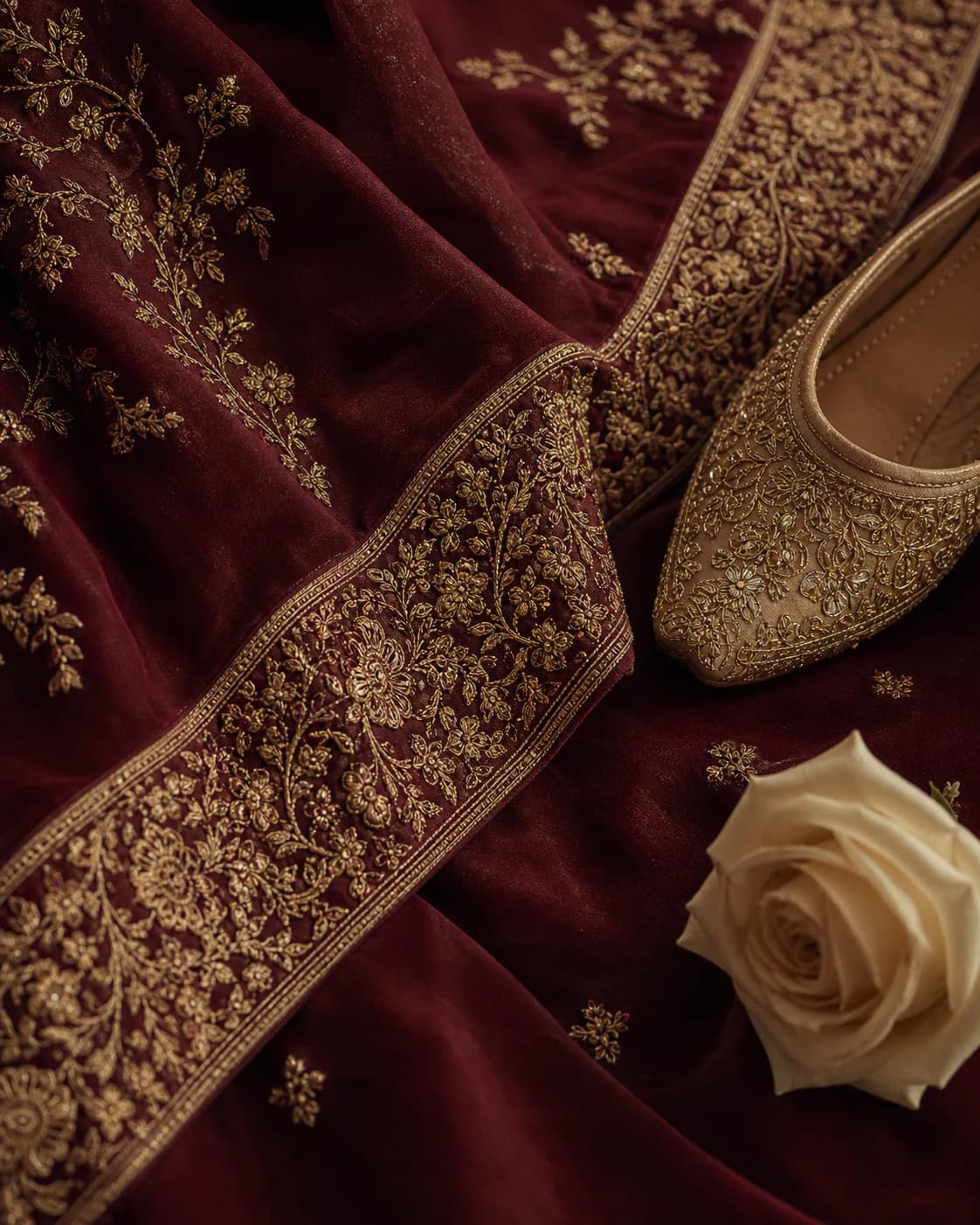 Traditional wedding detail in maroon